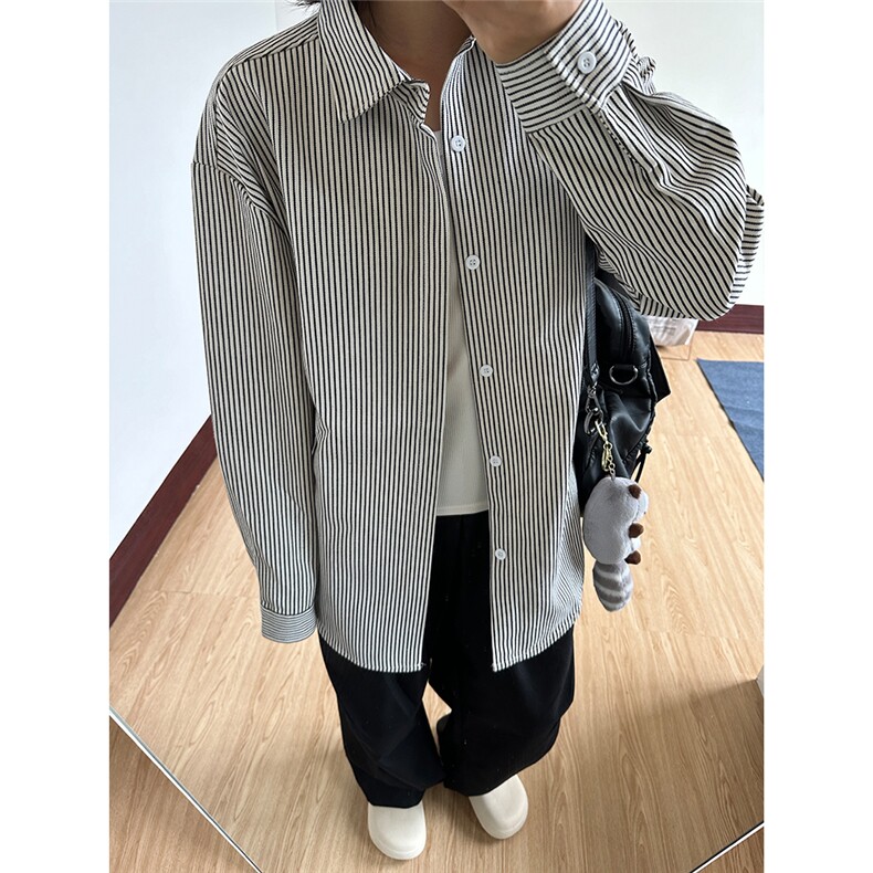 高品质牛仔条纹衬衫潮牌长袖衬衣潮流宽松休闲外套CS017-P30,男装衬衫,星座301C-5