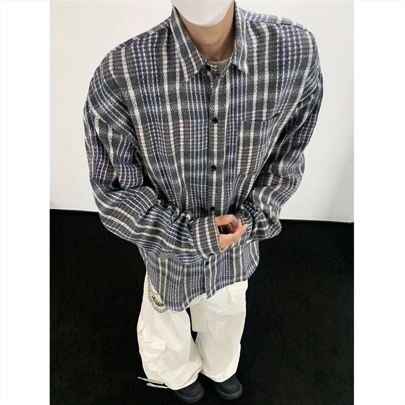 现货~磨毛加厚格子大码长袖衬衫C5893/特P25蓝色,男装衬衫,电商A094