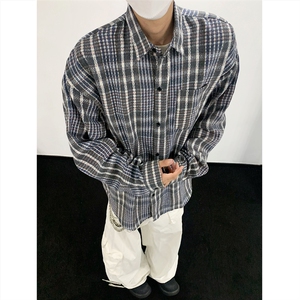 现货~磨毛加厚格子大码长袖衬衫 C5893/特P25 蓝色图片