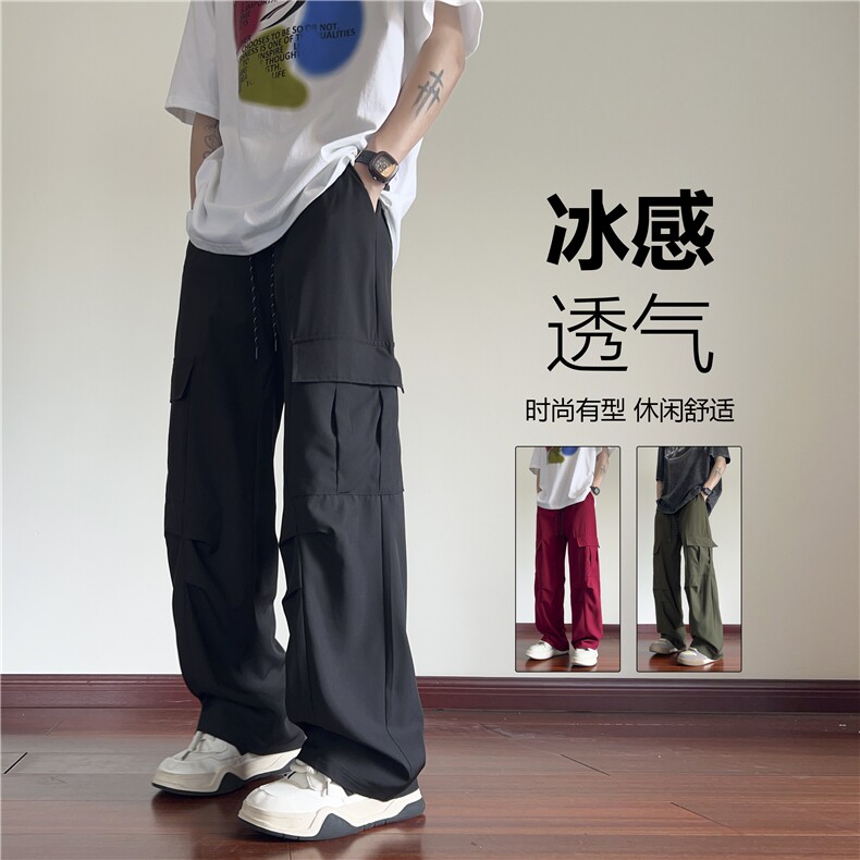 户外工装口袋褶皱设计宽松透气休闲冰丝裤B315-K24180-特P35控68,男装工装外套,电商B315