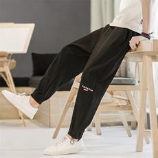 K282P35酒店风2024秋季冰丝薄款风棉麻百搭男士休闲九分裤，男装休闲裤，电商A026