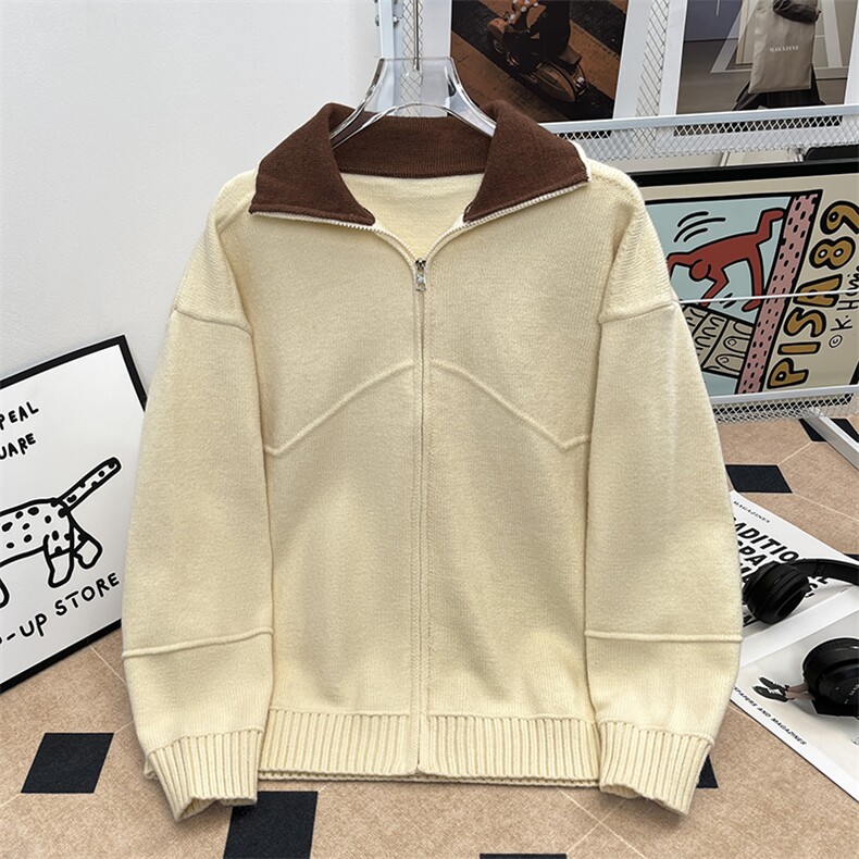 翻领拼接重磅简约休闲百搭开衫毛衣外套XZ212-QMY302-P60,男装针织衫/毛衣,星座212