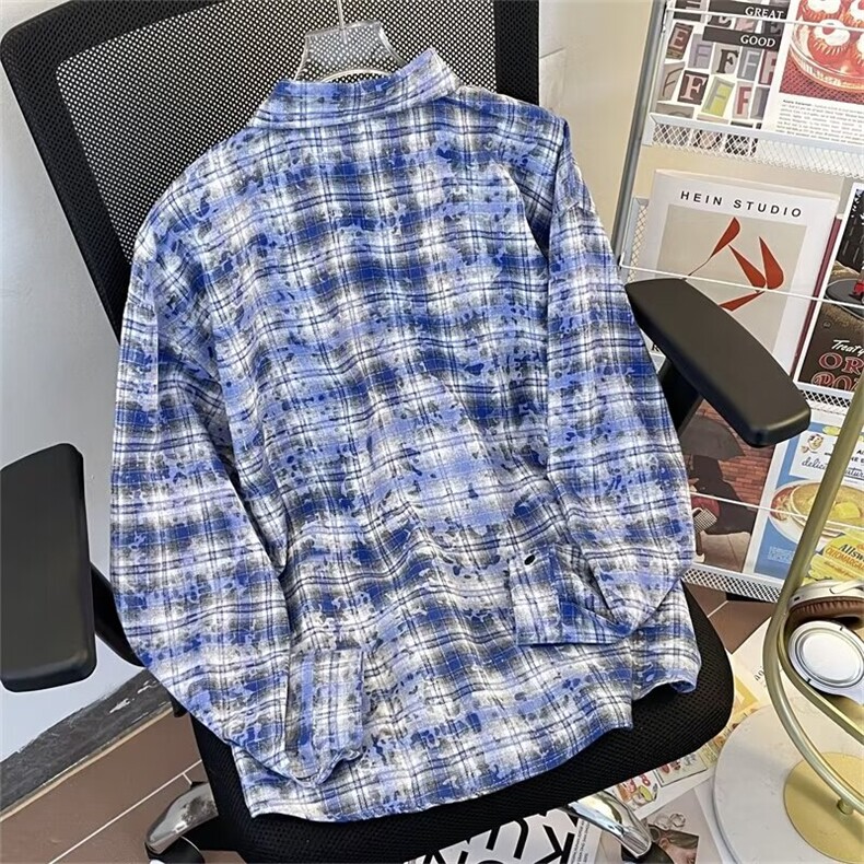 美式潮格子刺绣衬衫男女ins日系HC77P40,男装衬衫,星座1116-2