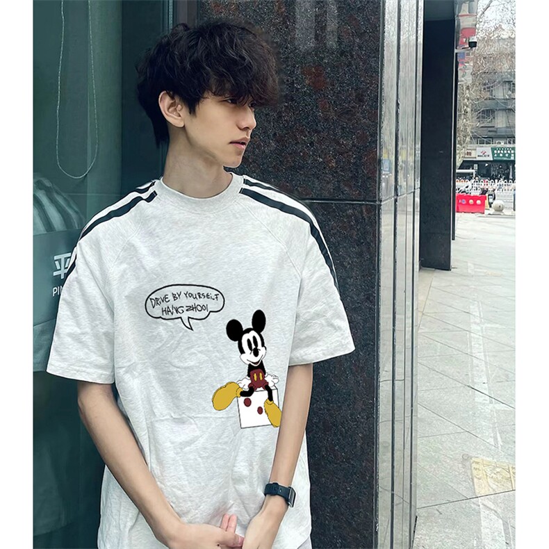 抖音得物品质二开240克宽松纯棉美式潮牌印花三条杠中性风短袖T恤，男装T恤，电商A486-1