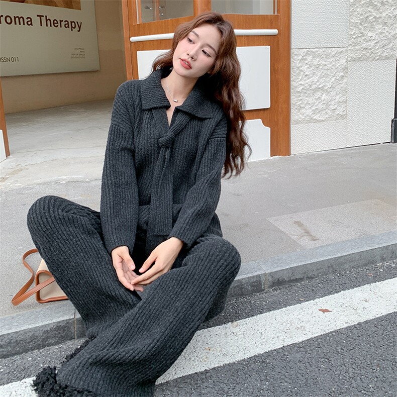 慵懒风纯色毛衣+简约百搭休闲裤套装,女装套装/套裙,浙宝270