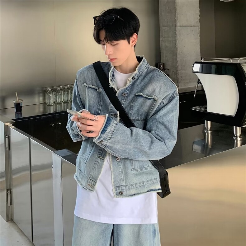 潮牌ins薄款工装牛仔外套男宽松大码修身百搭夹克港JK6T2-P67,男装夹克,星座1109-3