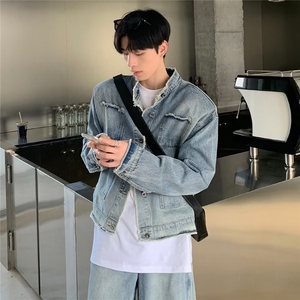 潮牌ins薄款工装牛仔外套男宽松大码修身百搭夹克港JK6T2-P67图片