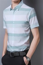 新品短袖衬衫男装夏季新款中年男士休闲条纹短袖商务休闲打底衬衣，男装衬衫，电商B212（原钱塘6029）