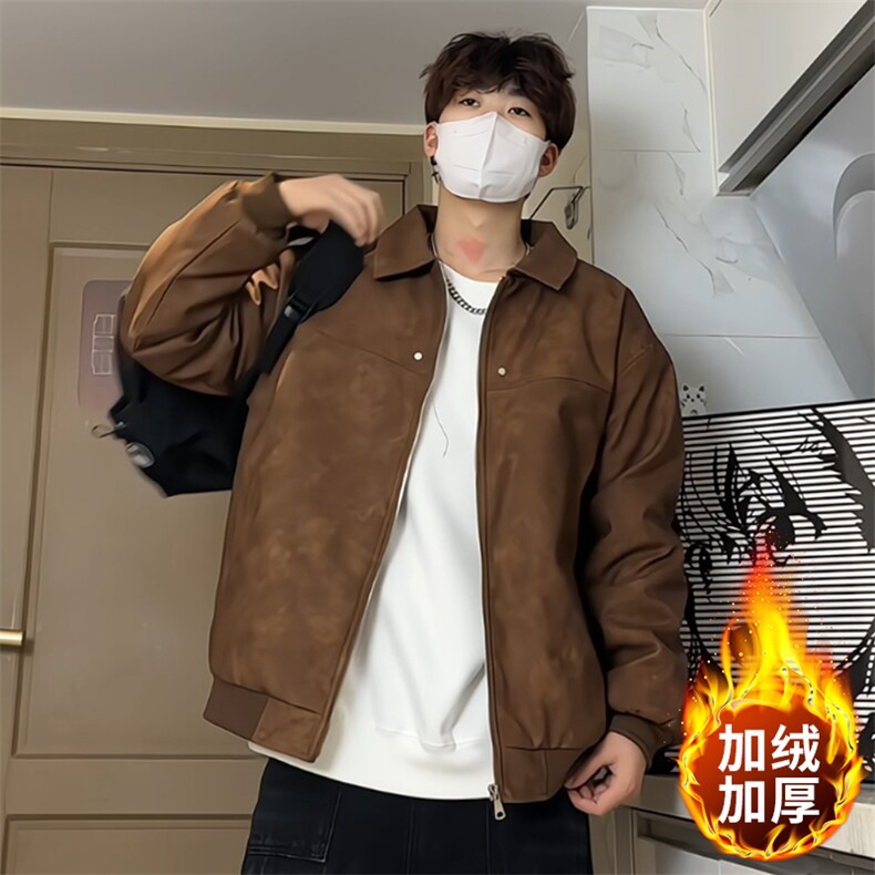 A436-2377加绒-特P90 翻领夹克2026冬季新款潮复古宽松加绒外套图片