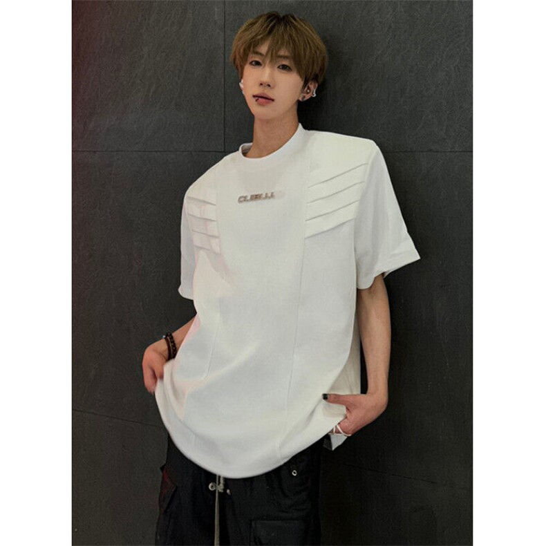 多层次解构垫肩短袖男夏季设计感高级重磅小领口T恤T1533，男装T恤，星座1116A（原606A-3）