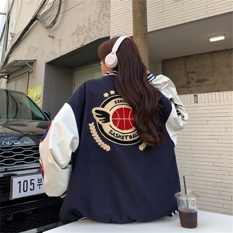 美式ins潮牌棒球服男春秋冬季刺绣花外套男情侣学生装韩版宽松,女装短外套,星座218-1（原230）