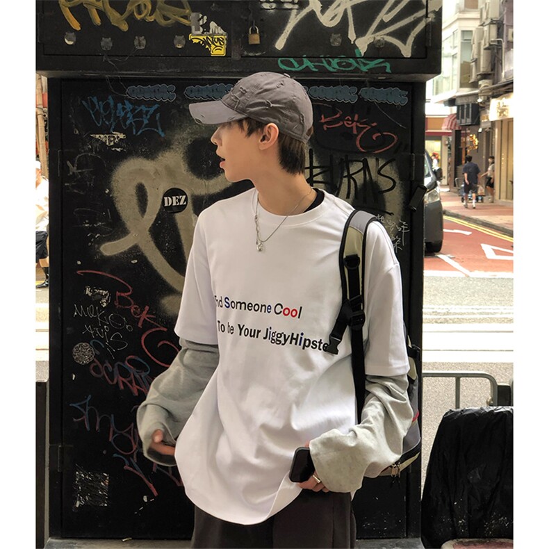 现货自制300克纯棉双纱假两件长袖t恤，男装T恤，星座807