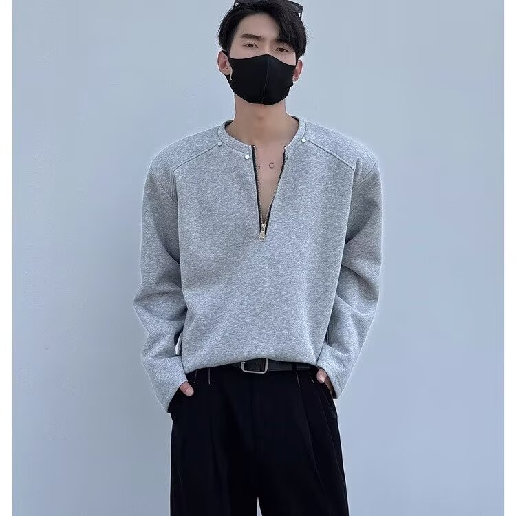 秋款肌理立领半拉链卫衣男铆钉休闲长袖上衣Y04 P38图片