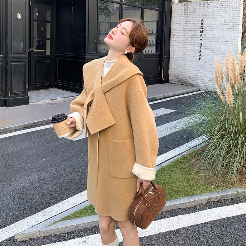 卡其色温柔系双面呢羊毛大衣外套女秋冬2025新款独特漂亮超火气质,女装毛呢外套,1C150