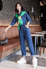 配披肩牛仔连体女2022年春季新款韩版时尚工装宽松收腰休闲连衣裤，女装连体裤，辉之琳
