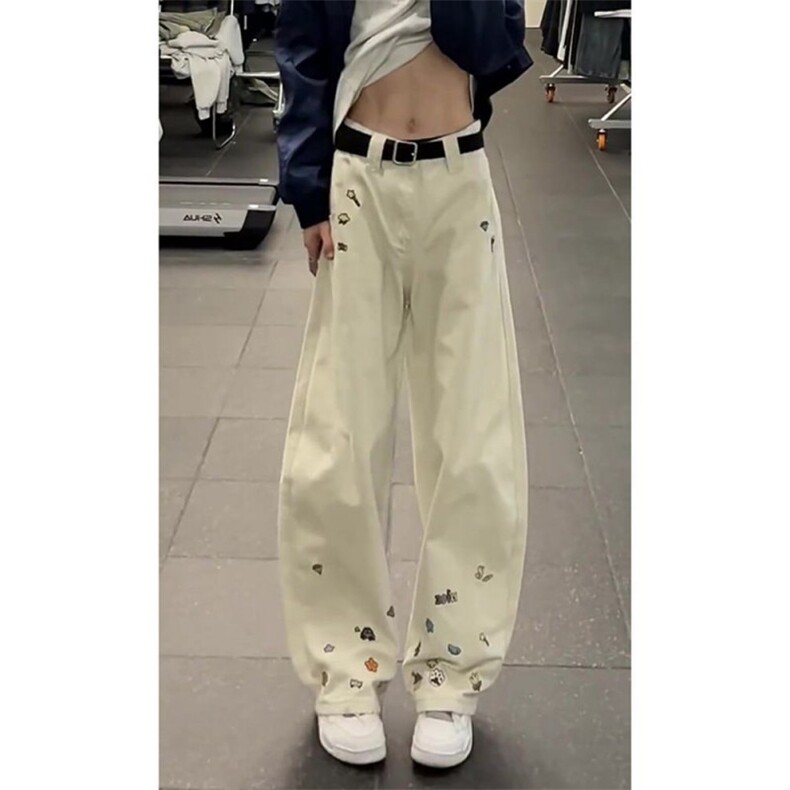 1506-1/K6621/P50原版质量刺绣黑色白色宽松百搭男女直筒裤子潮牌,男装休闲裤,星座1506-1