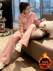 时尚休闲运动套装女秋冬新款宽松显瘦连帽开衫卫衣阔腿长裤两件套，女装套装/套裙，江南