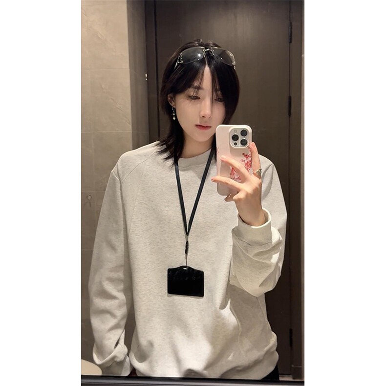 抖音得物高品质美式高街重磅曼巴棉cleanfit螺纹拼接卫衣长袖T恤,男装T恤,电商A486-1