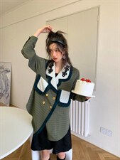 双排扣贴布口袋衬衫，女装衬衫，YOUER DENG