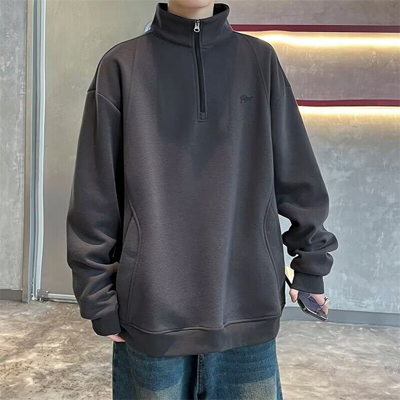冬季刺绣男士卫衣美式半拉链立领POLO衫宽松套头外套WB278-P43,男装卫衣,星座412-3