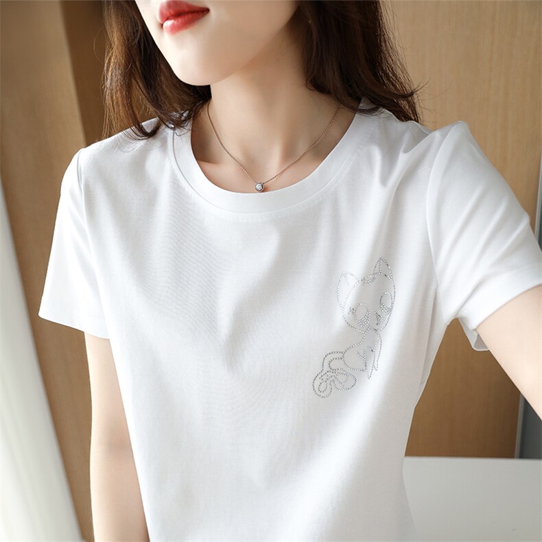 烫画小熊工艺高端丝光棉短袖圆领冰感上衣女显瘦休闲百搭基础款潮,女装T恤,元素羊绒