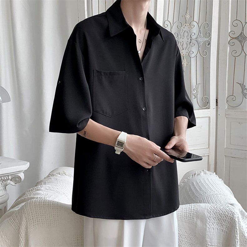 短袖衬衫男夏季新款港风宽松冰丝大码五分袖衬衣CS012-P35，男装衬衫，星座214-3