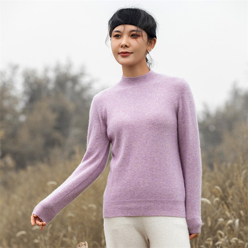 时尚百搭半高领简约舒适显瘦修身款,女装羊毛衫,米琪莲羊绒