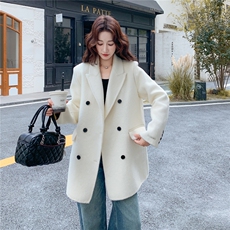 8687白色气质羊绒西装廓形大衣8687-P265-K398，女装毛呢外套，2C232