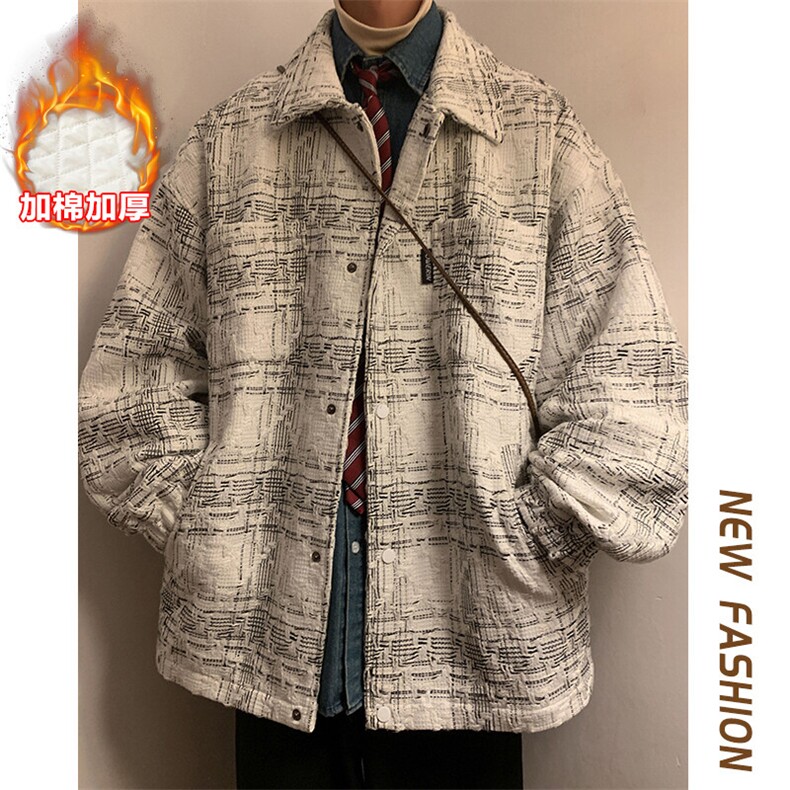 冬新复古小香风棉服男潮大码加棉加厚夹克保暖外套J595J加棉-P95,男装棉衣,电商A001
