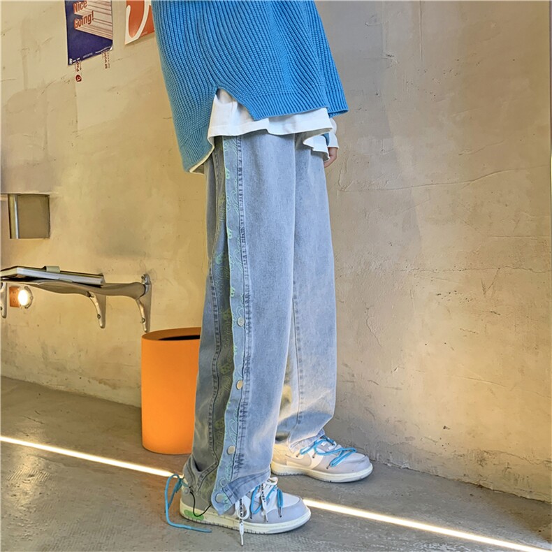 A161-2-C1915-P552024秋冬新款ins侧边排扣宽松束脚牛仔裤男女,男装牛仔裤,电商A161-2