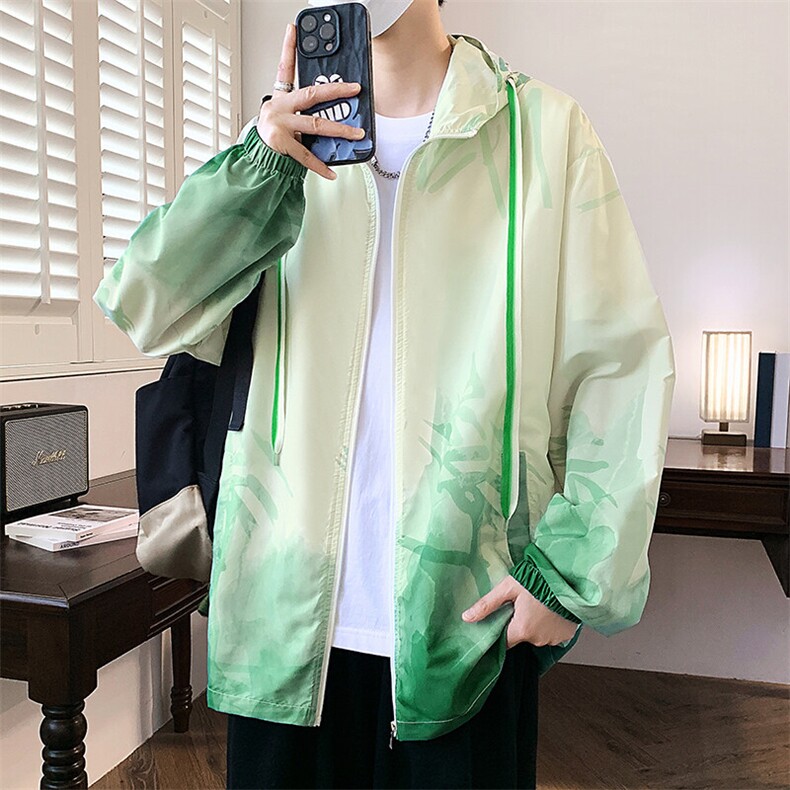 2025夏季新款青少年潮皮肤衣男水墨风大码连帽防晒衣FS8205-P23，男装防晒衣，星座1816-2（原1210–2）