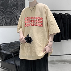 YT26338-P30亚麻短袖t恤男大码五分袖男宽松七分袖大皂风模特，男装T恤，电商A040