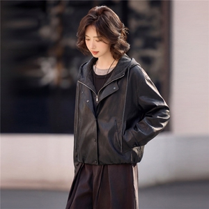 【春季女装新款】大量现货时尚假两件短款皮衣外套P138-K210图片