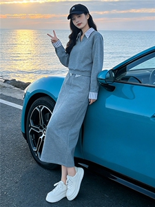 设计感气质时尚套装女秋季新款拼接衬衫领假两件卫衣半身裙两件套图片