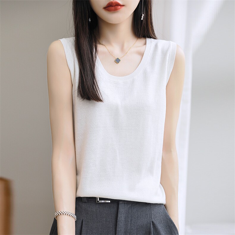 夏季冰丝白色小吊带背心女宽松遮副乳外穿坎肩无袖西服内搭上衣，女装背心吊带，朝思羊绒
