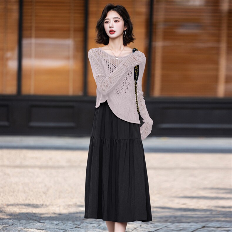 现货新款2025入秋新品针织衫吊带连衣裙套装显瘦女人味百搭裙,女装套装/套裙,意芙