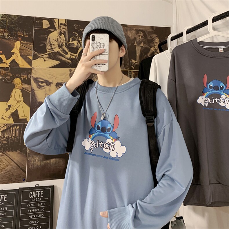 703-W7225秋季男士卡通彩虹云朵印花圆领套头卫衣,男装卫衣,星座703