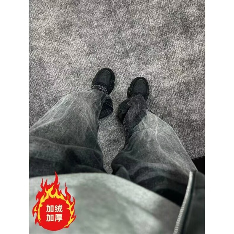 美式复古闪电裂纹牛仔裤加绒加厚直筒裤拖地阔腿裤K8002-P52网图,男装牛仔裤,电商B245