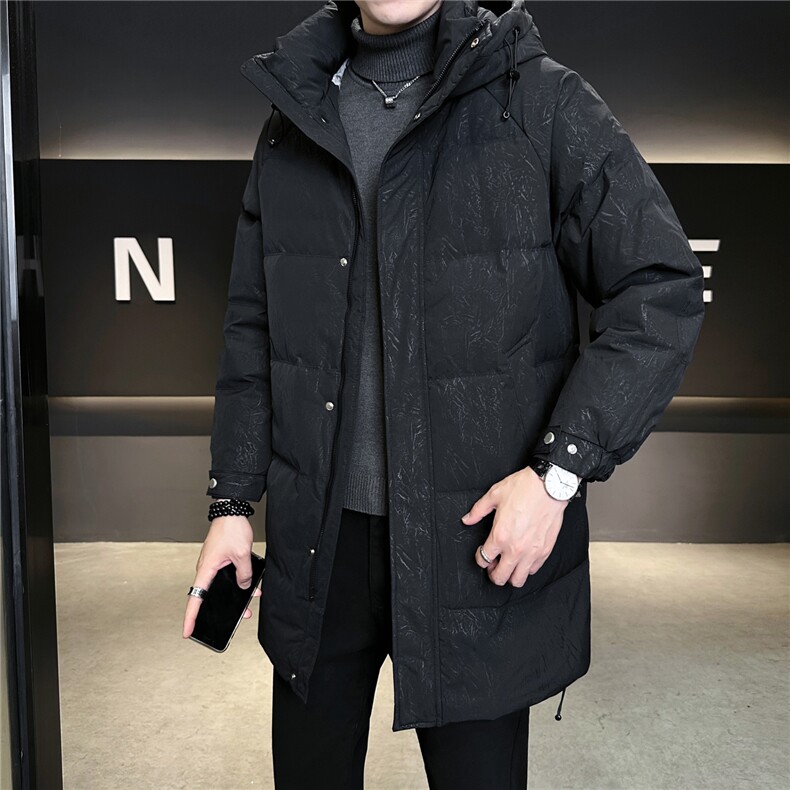 9997-M-3XL-P235标50店主风休闲中长款连帽特殊面料羽绒服外套,男装羽绒服,电商B255