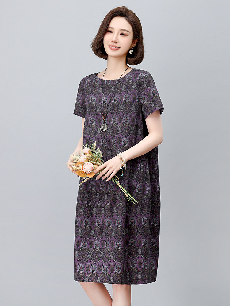 现货2025年夏季气质减龄印花文艺复古连衣裙,女装连衣裙,依恋蒂丝