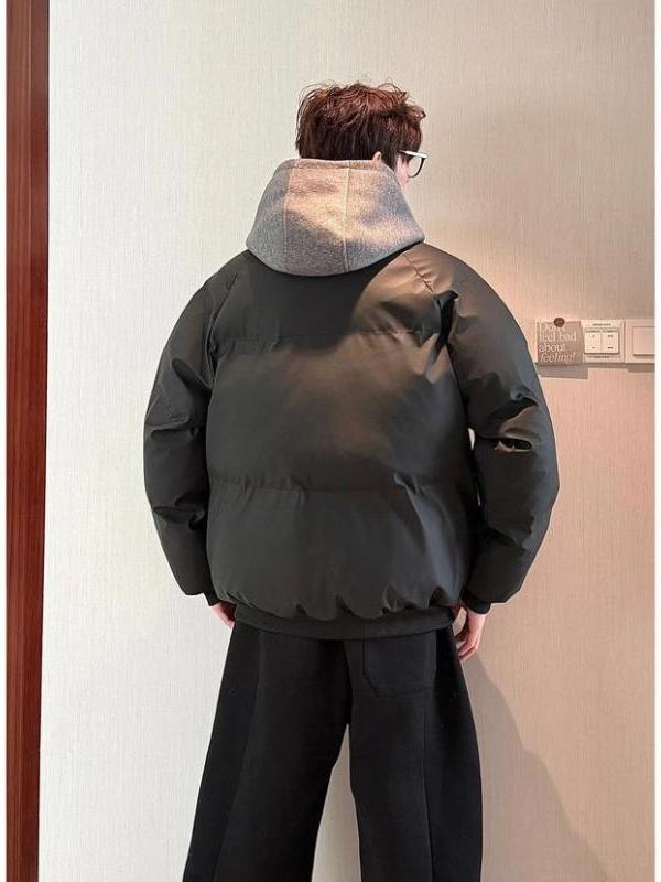 网图美式假两件pu皮短款棉服男款冬季加厚工装棉袄连帽外套特P89,男装皮衣,电商C306-1