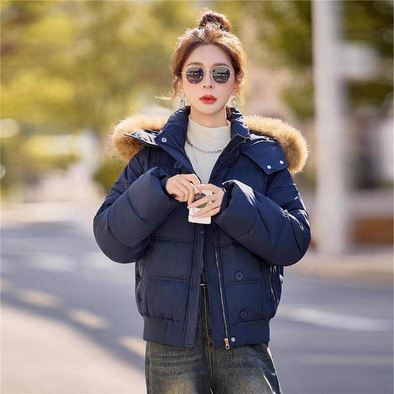 现货2025冬装新款棉衣保暖加厚修身显瘦夹克棉服大毛领连帽时髦,女装棉衣/棉服,唯婧