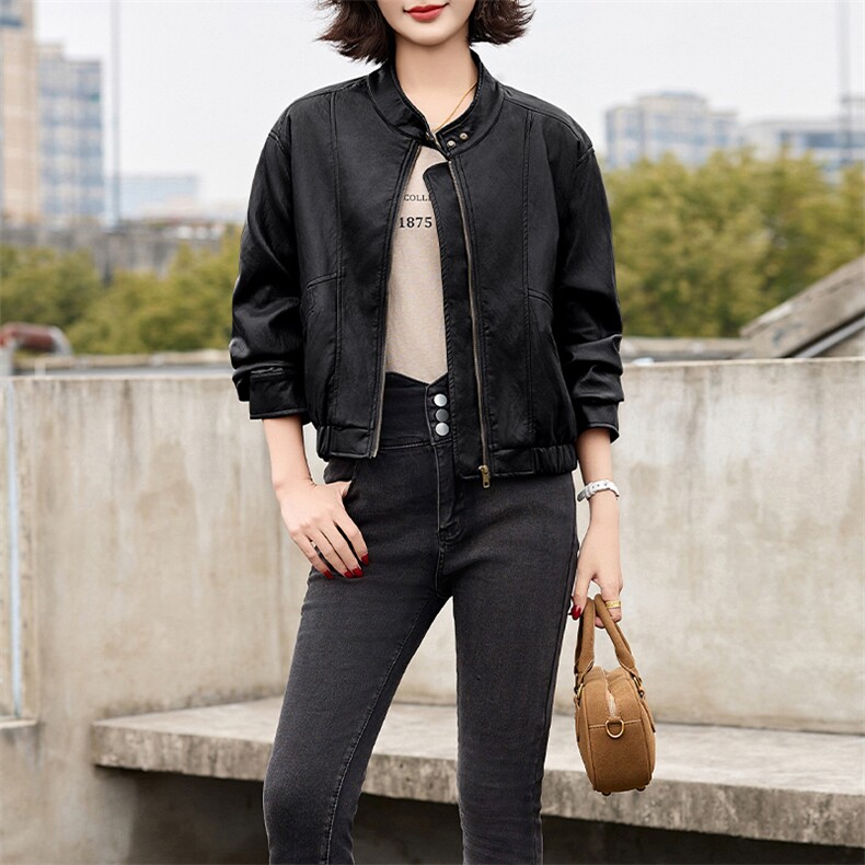 短款棒球服外套女春秋2025新款高端小个子宽松显瘦百搭夹克上衣潮,女装皮衣,美拉德工厂直营店