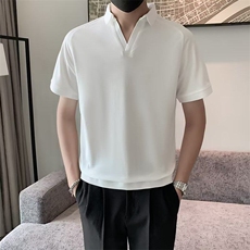 夏季潮牌痞帅冰丝V领短袖T恤新款夏装半袖上衣POLO衫PL011-P39，男装T恤，星座1008