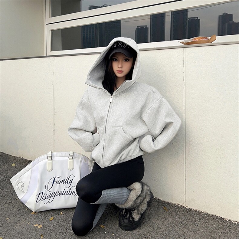 抖音得物高品质25秋冬美式高街宽松结构防风高领连帽卫衣外套W60,男装卫衣,电商A486
