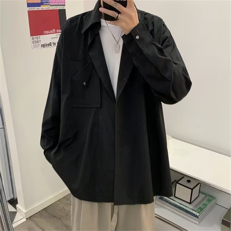 冷淡风高级感男装衬衣夏季薄款嘻哈设计感长袖白色衬衫C611/P44,男装衬衫,星座506