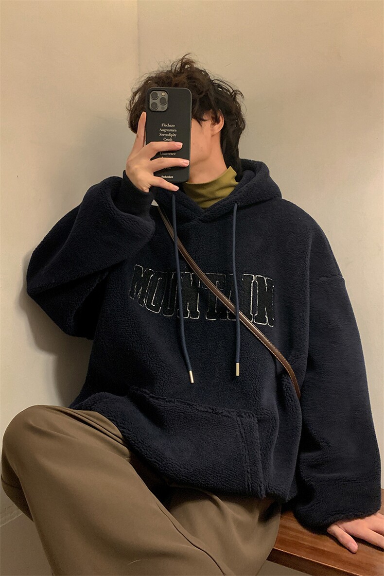 WY2804-P75毛巾绣羊羔毛连帽卫衣男士大码加厚保暖外套棉衣控98,男装棉衣,电商B280-1（原A049）