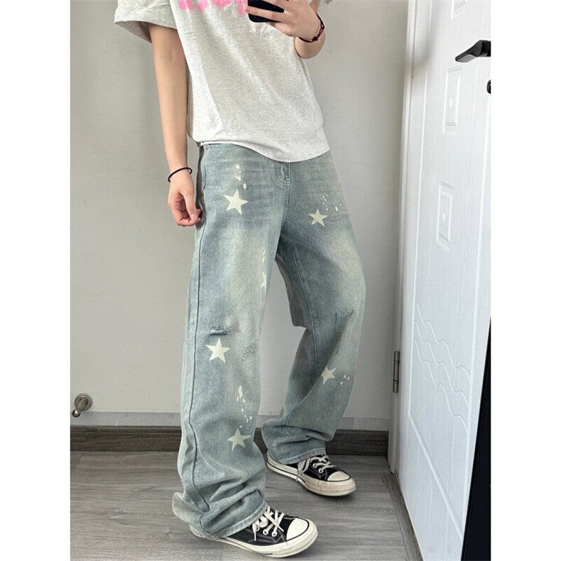 【有货】2219CC-特P45美式复古水洗星星印花牛仔裤子男女,男装牛仔裤,星座1007（原301D）