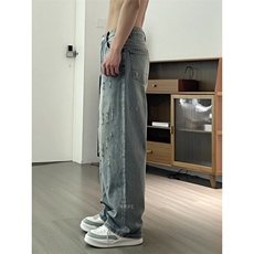 春季新款时尚潮牌复古做旧水洗破洞牛仔裤男宽松直筒长裤NZ883，男装牛仔裤，星座208-5