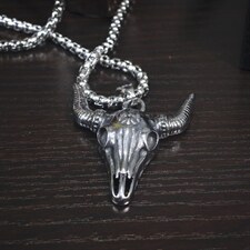 欧美复古非主流男项链钛钢不掉色个性毛衣链山羊头骨吊坠，项链，星座510A-1